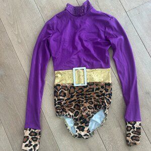 Kellé Purple and Cheetah Print Long Sleeved Leotard Size: Teen,